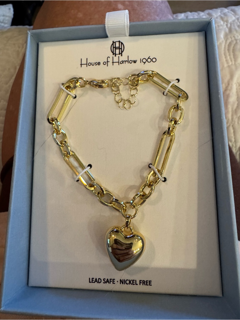 House of Harlow 1960 Gold Heart Charm Chain Bracelet